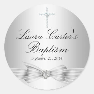 Silver Bow & Cross Baptism Sticker