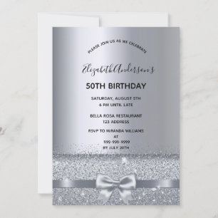 Silver bow elegant birthday invitation