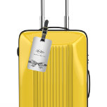 Silver bow monogram initials elegant luggage tag<br><div class="desc">A faux silver looking background. Decorated with a faux silver looking bow. Personalise and add your first name,  monogram letters and full name on the front. Your contact information on the back.</div>