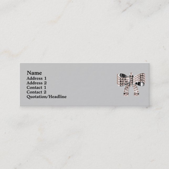 Silver bow & pearls mini business card (Front)