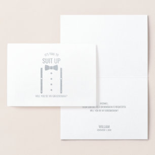 Silver Bow Tie Personalised Groomsman Proposal Foil Card
