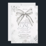 Silver Bow Winter Onederland Snowfall 1st Birthday Invitation<br><div class="desc">EDITABLE Silver Bow Winter Onederland Snowfall 1st Birthday Invitation
Elegant Silver Floral Our Little Snowflake Is Turning One Birthday Invitation
Perfect for welcoming winter and celebrating the birthday</div>