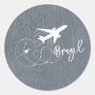Silver Brazil Passport Classic Round Sticker