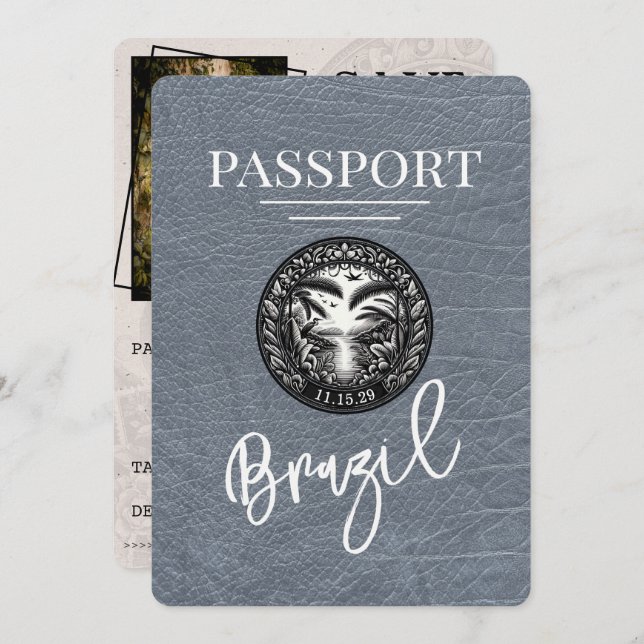 Silver Brazil Passport Save The Date (Front/Back)