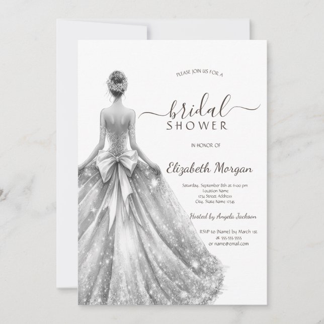 Silver Bridal Dress Silver Glitter Bridal Shower  Invitation (Front)
