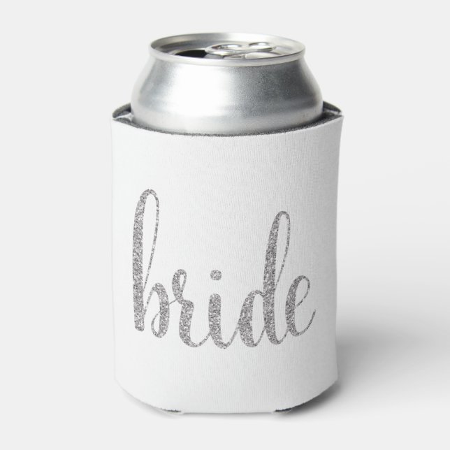 Silver bride, chic script, faux glitter can cooler (Can Front)