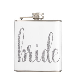Silver bride flask, glitter font hip flask