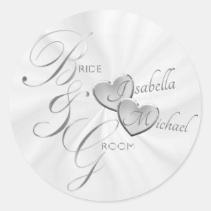 Silver Bride & Groom for the Wedding Personalise Classic Round Sticker