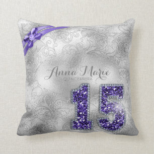 Silver Brocade Fifteenth Birthday Purple ID382 Cushion