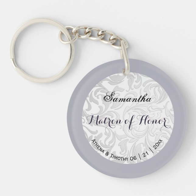 Silver Brocade & Lavender Edging Acrylic Keychain (Front)