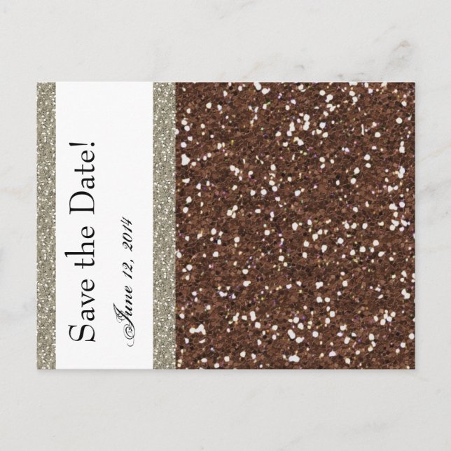 Silver Brown Glitter Look Save the Date Announcement Postcard (Front)