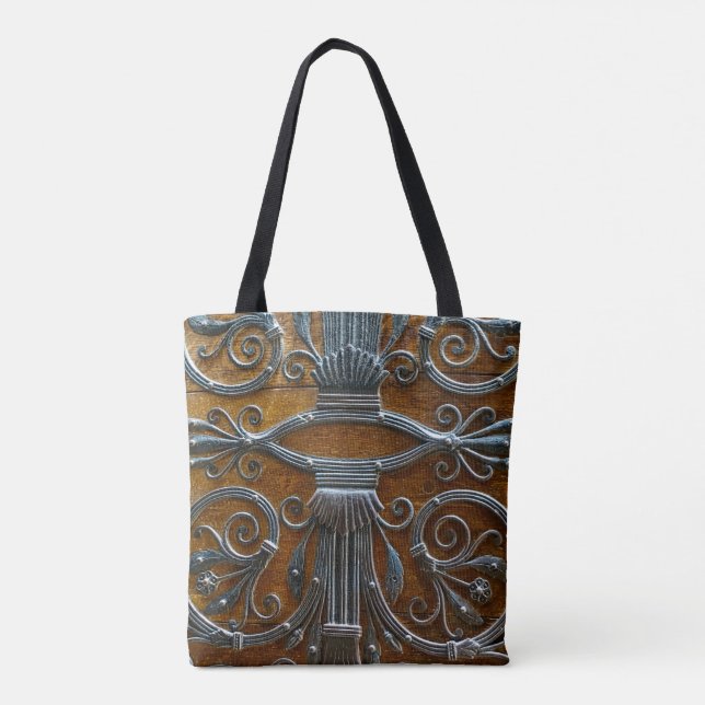Silver brown wood funky looking door tote bag (Back)