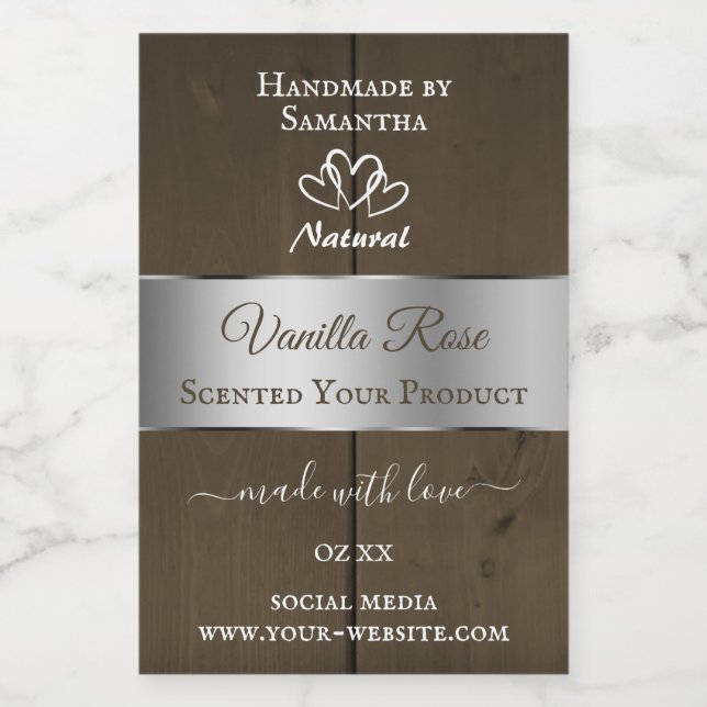 Silver Brown Wood Grain Product Packaging Labels (Single Label)