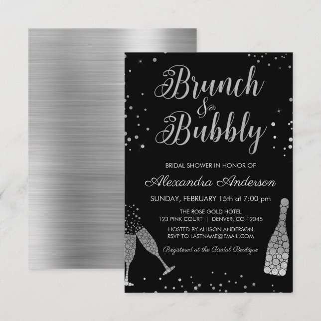 Silver Brunch & Bubbly Bridal Shower Invitation (Front/Back)