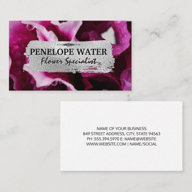 Silver Brushed Floral Background Business Card (Front/Back)