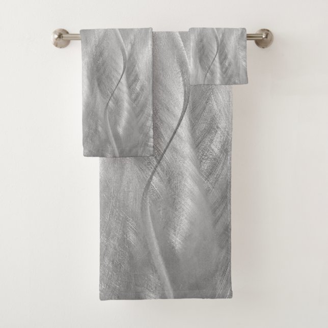 Silver Brushed Metal Abstract Bath Towel Set (Insitu)