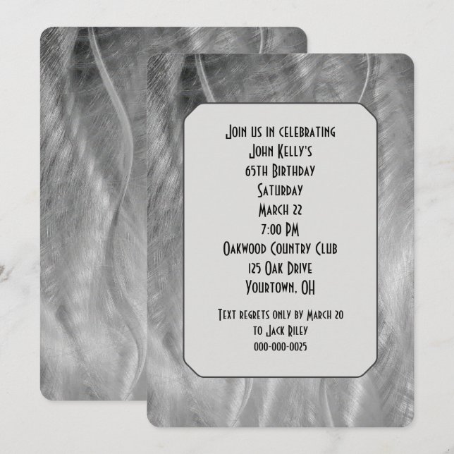 Silver Brushed Metal Abstract Birthday Party Invitation (Front/Back)