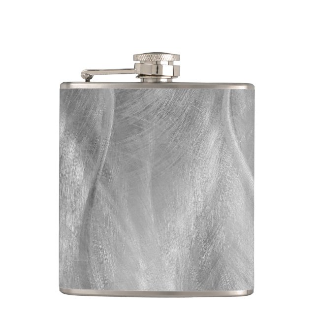 Silver Brushed Metal Abstract  Hip Flask (Front)