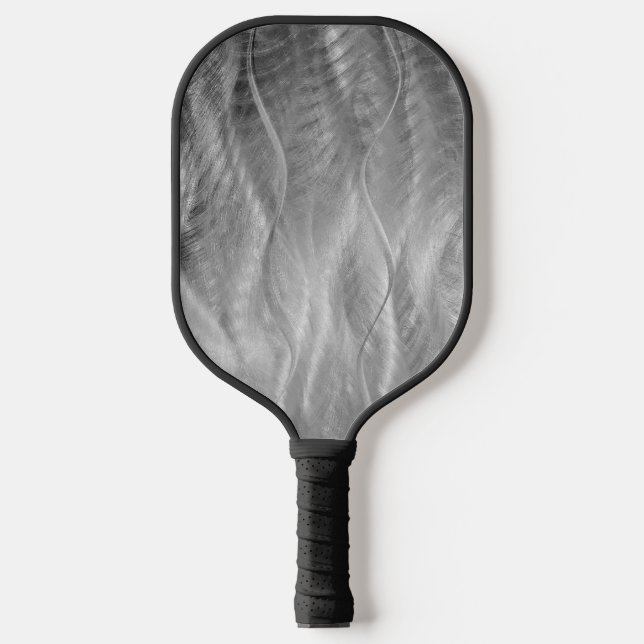 Silver Brushed Metal Abstract Pickleball Paddle (Front)