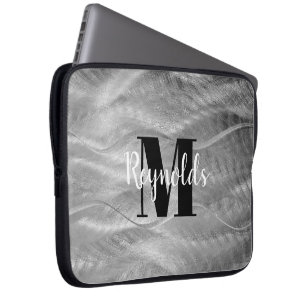 Silver Brushed Metal Abstract Silver Finish Laptop Sleeve
