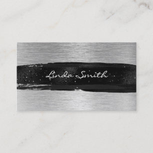 Silver Brushed Metal Foil Black Brush Stroke Business Card