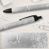 Silver Brushed Metal Glitter Monogram Name