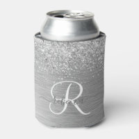Silver Brushed Metal Glitter Monogram Name