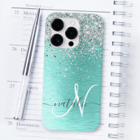 Silver Brushed Metal Glitter Monogram Name Case-Ma