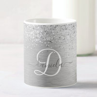 Silver Brushed Metal Glitter Monogram Name