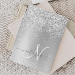 Silver Brushed Metal Glitter Monogram Name iPad Mini Cover<br><div class="desc">Easily personalise this trendy chic ipad cover design featuring pretty silver sparkling glitter on a silver brushed metallic background.</div>
