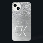 Silver Brushed Metal Glitter Monogram Name iPhone 14 Plus Case<br><div class="desc">Easily personalise this trendy chic phone case design featuring pretty silver sparkling glitter on a silver brushed metallic background.</div>