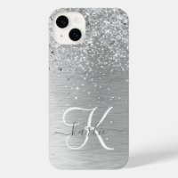  Silver Brushed Metal Glitter Monogram Name