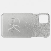 Silver Brushed Metal Glitter Monogram Name Uncommon iPhone Case (Back (Horizontal))