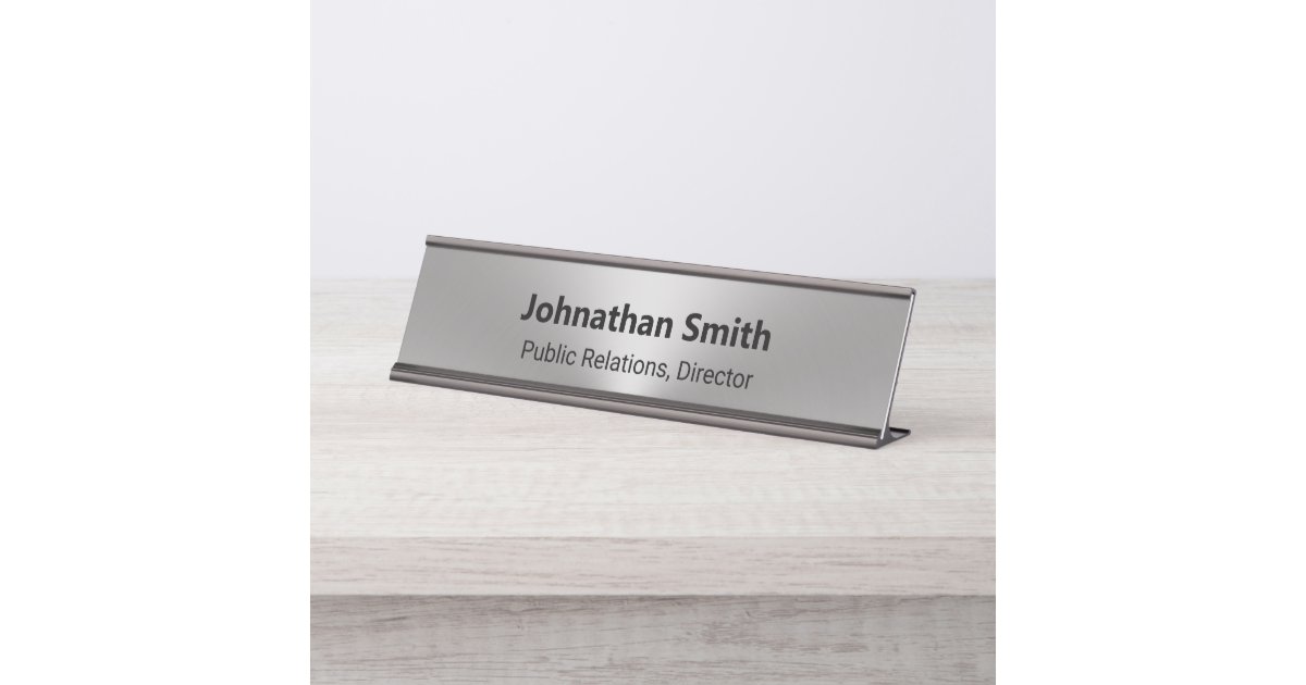 Silver Brushed Metal Look Employee Name Job Title Desk Name Plate | Zazzle