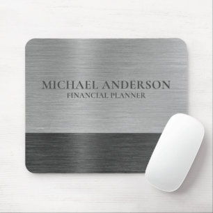 Silver Brushed Metal Metallic Monogram Name  Mouse Pad