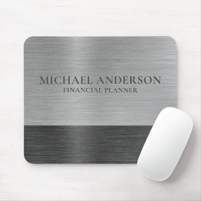 Silver Brushed Metal Metallic Monogram Name  Mouse Pad (With Mouse)