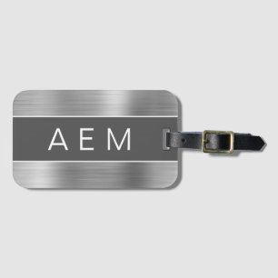 Silver Brushed Metal Monogram Name and Initial Luggage Tag