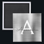 Silver Brushed Metal Monogram Name Magnet<br><div class="desc">Silver Faux Foil Metallic Brushed Metal Monogram Name and Initial Party Magnet. This makes the perfect sweet 16 birthday,  wedding,  bridal shower,  anniversary,  baby shower or bachelorette party gift for someone that loves glam luxury and chic styles.</div>