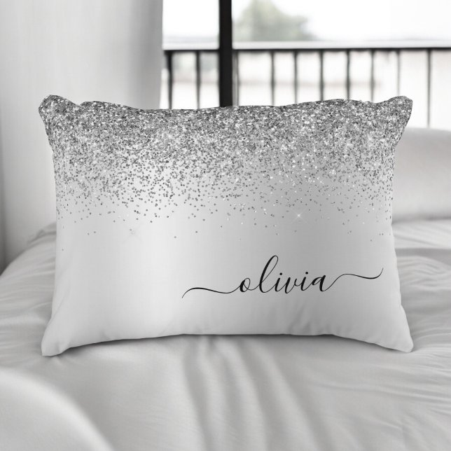 Silver Brushed Metal Monogram Name Modern Decorative Cushion (Creator Uploaded)