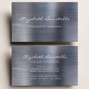 Silver Brushed Metal Script Lash Extension Business Card