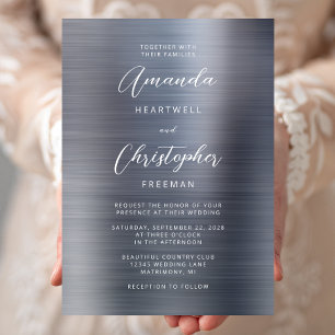Silver Brushed Metal Script Wedding Invitation