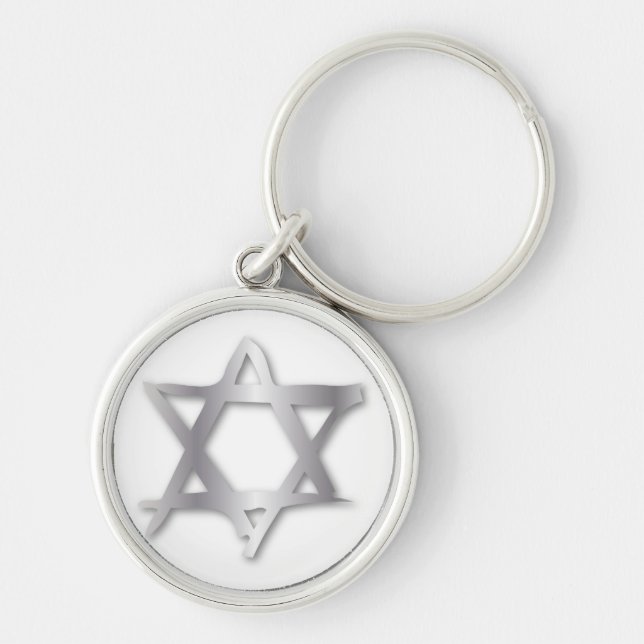 Silver Brushed Star of David Keychain (Front)
