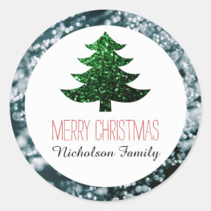 Silver bubbles Christmas tree sparkles Gift Tag