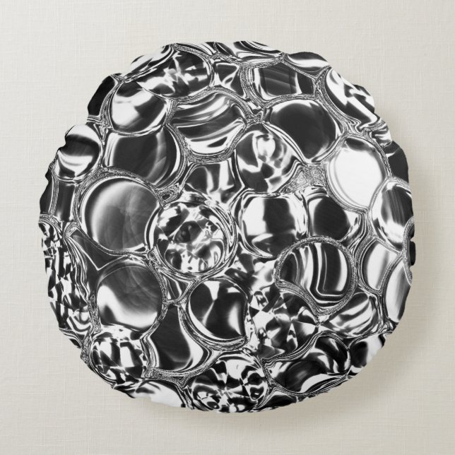 Silver bubbles with glass or metal tone  round cushion (Front)