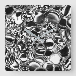 Silver bubbles with glass or metal tone square wall clock