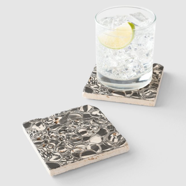 Silver bubbles with glass or metal tone  stone coaster (Side)