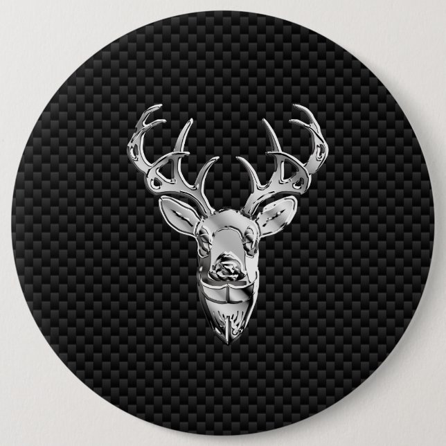 Silver Buck on Carbon Fibre Decor 6 Cm Round Badge (Front)