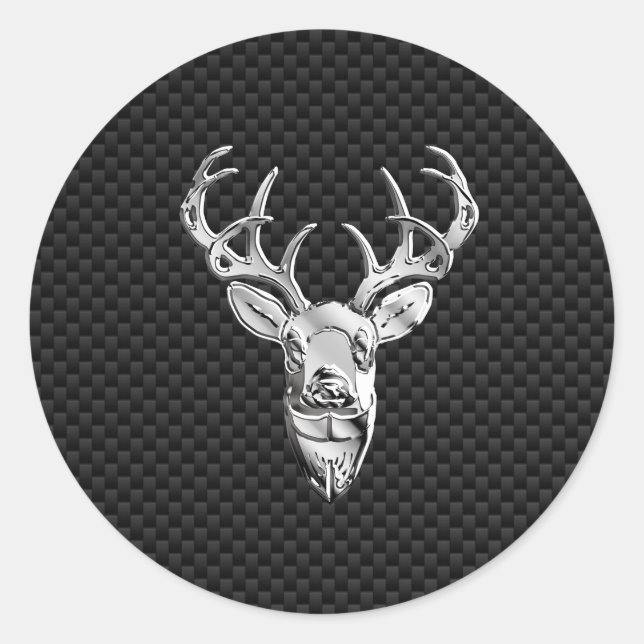 Silver Buck on Carbon Fibre Decor Classic Round Sticker (Front)