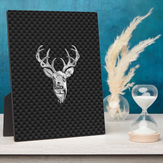 Silver Buck on Carbon Fibre Decor Plaque (Side)