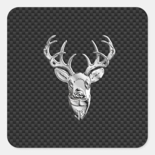 Silver Buck on Carbon Fibre Decor Square Sticker
